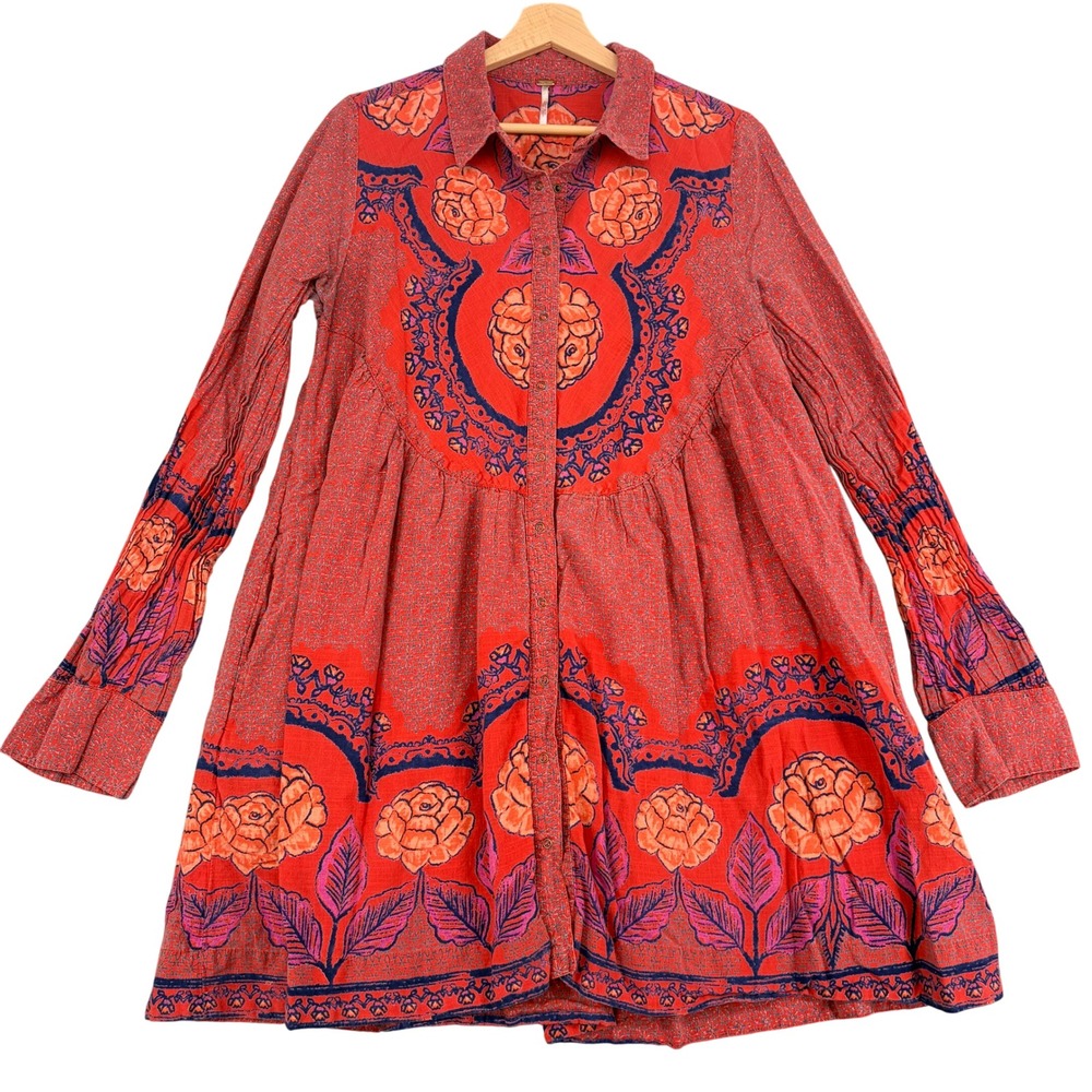 Free People Smell The Roses Floral Mini Dress Red Boho Babydoll Small Indie
